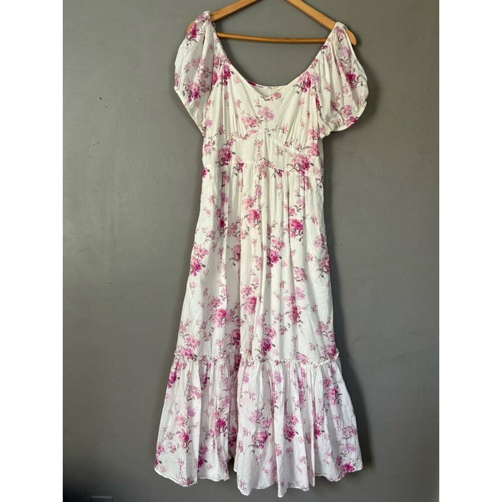 LoveShackFancy Angie Pink Floral Midi Dress | Grandmillennial Romantic Feminine - Picture 2 of 13
